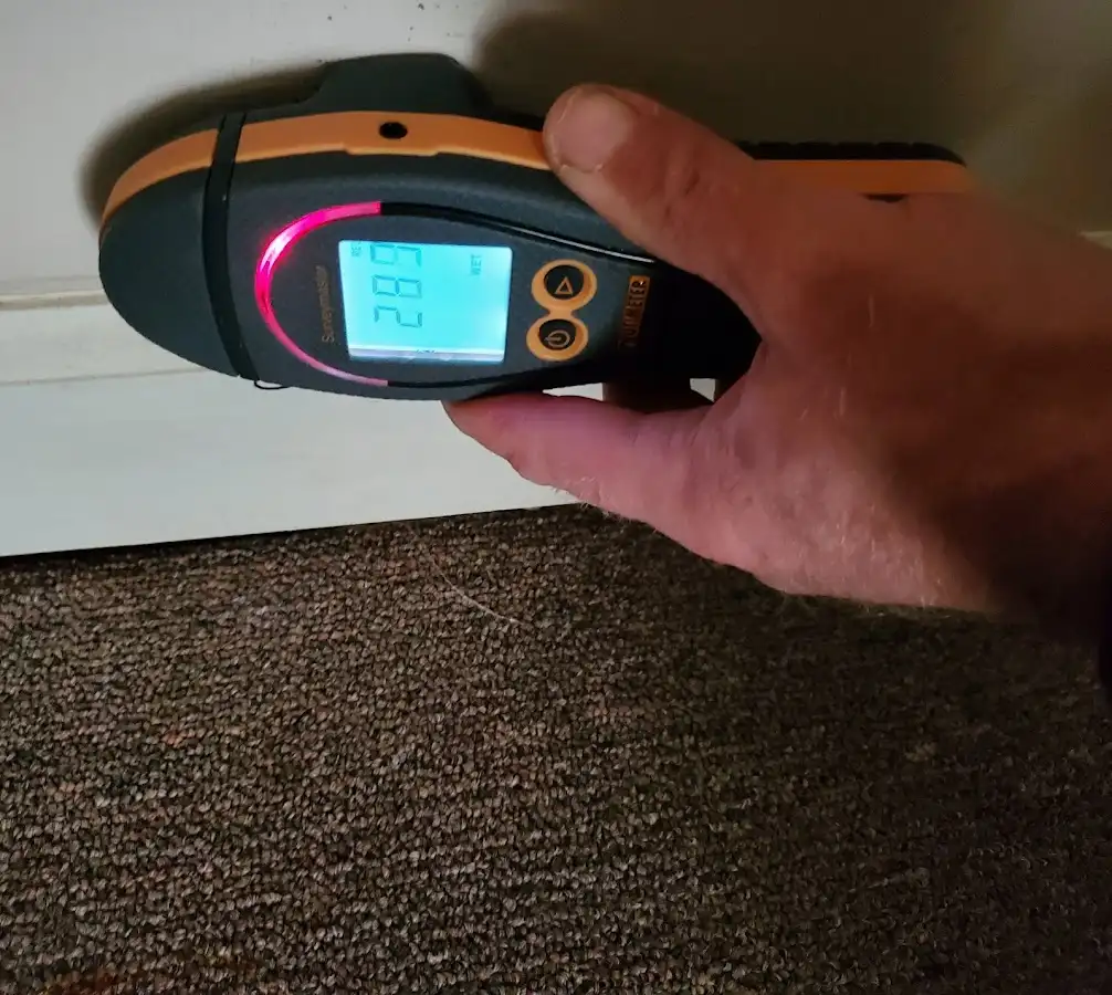 Moisture detection at baseboard during Sewage Cleanup & Sanitation in Granger